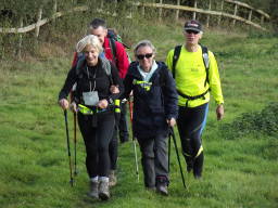 (Picture of the team, just two hills into the walk.) 
